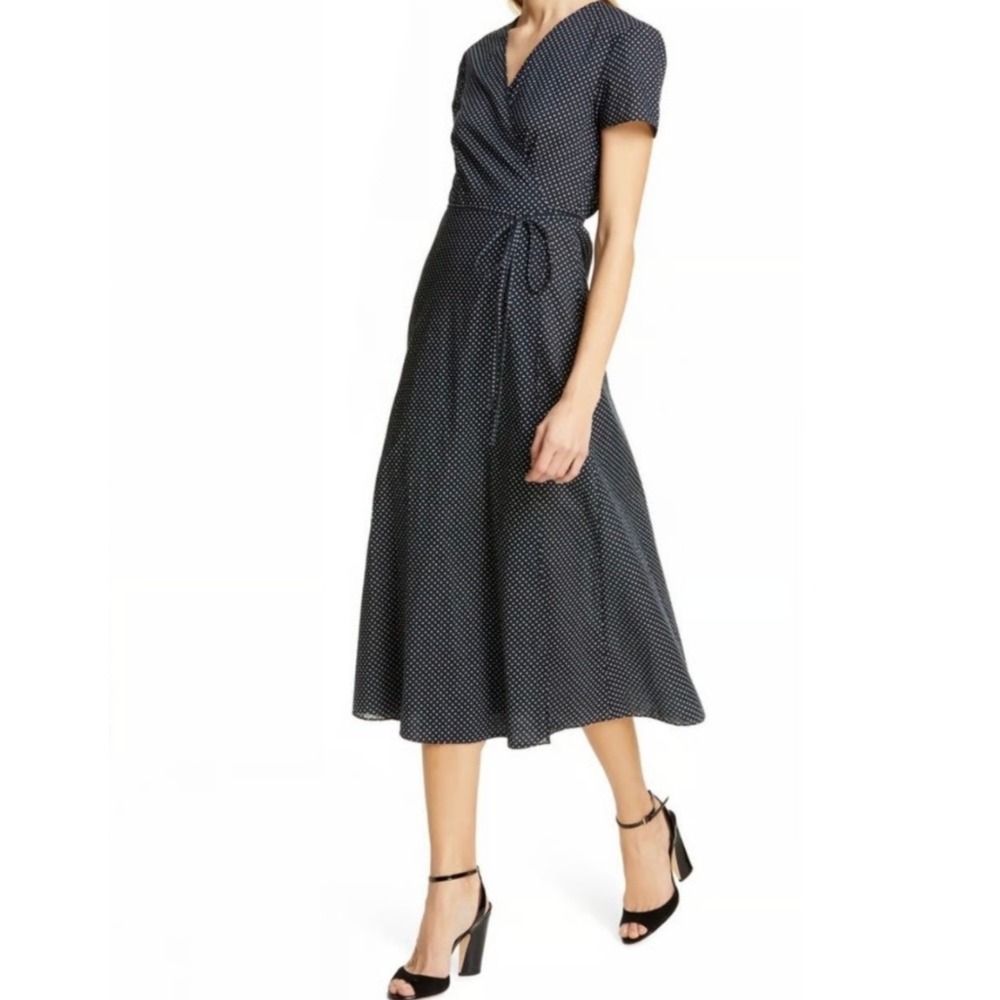 Jenni Kayne  Polka Dot Cotton Wrap Midi Dress Womens Medium 401-5710-B19